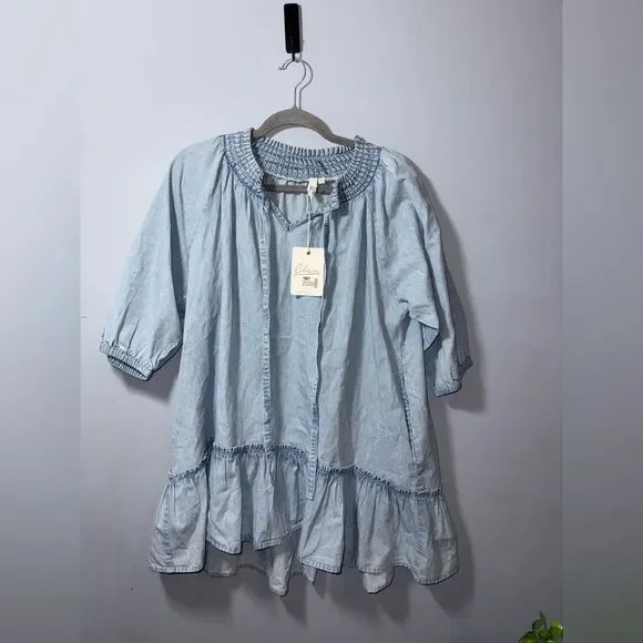 Elan Women’s Sienna Ruffle Mini Dress Blue Wash Ruffle feminine BOHO SMALL NWT - Picture 4 of 13
